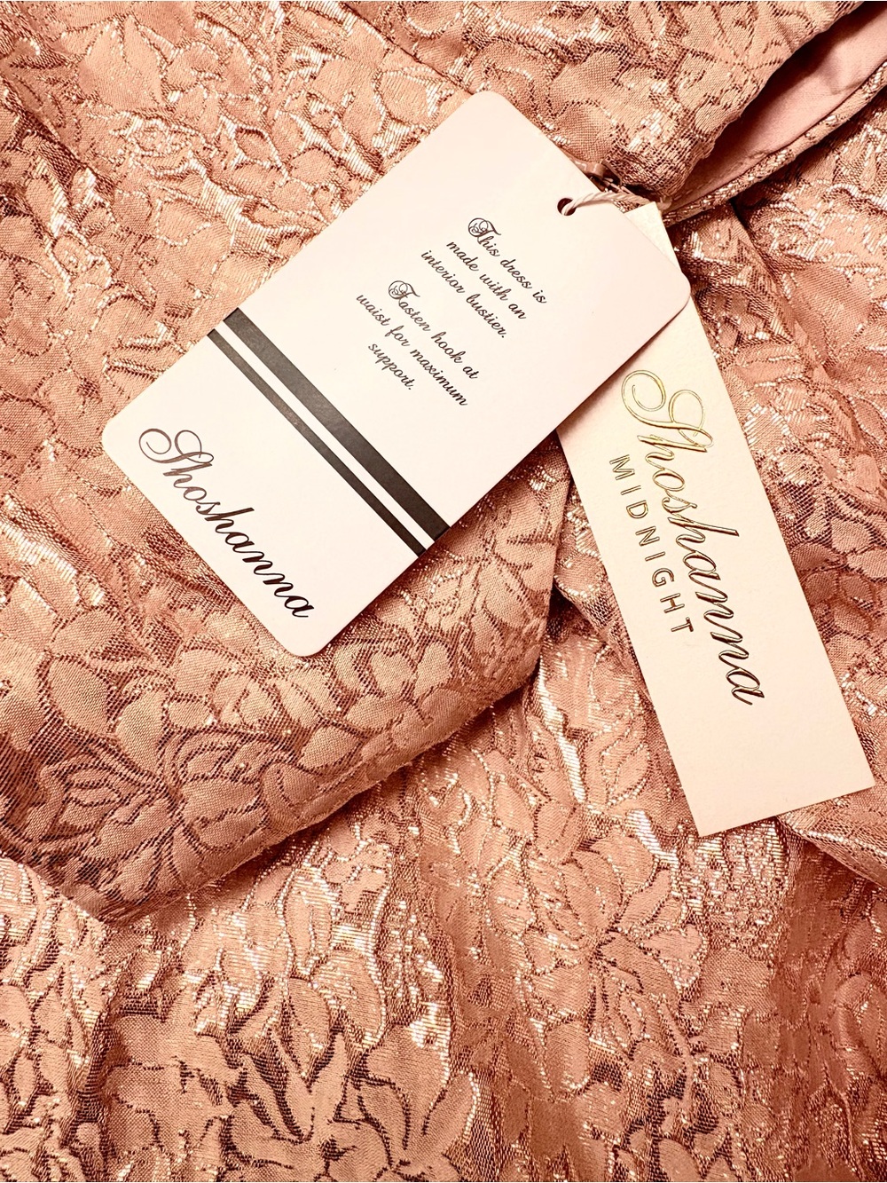NEW Shoshanna Midnight Ivanna rose gold metallic jacquard midi dress - Picture 8 of 9
